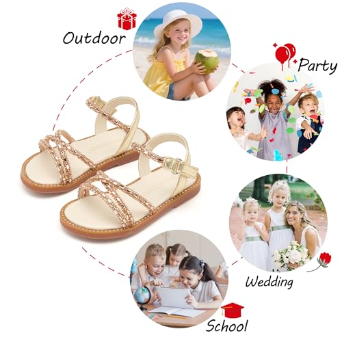 Image of PHIRAMIN Toddler Girl Sandals - Flower Girl Dress Shoes Open Toe Little Kid Flats