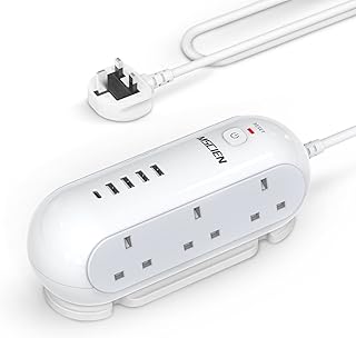 5M Extension Lead with USB Slots, 6 Way Sockets 5 USB(1 USB- C and 4 USB-A Port) with 5 Metres Extension cord, 3250W Overload Protection, Security Surge Protection Plug Extension Socket