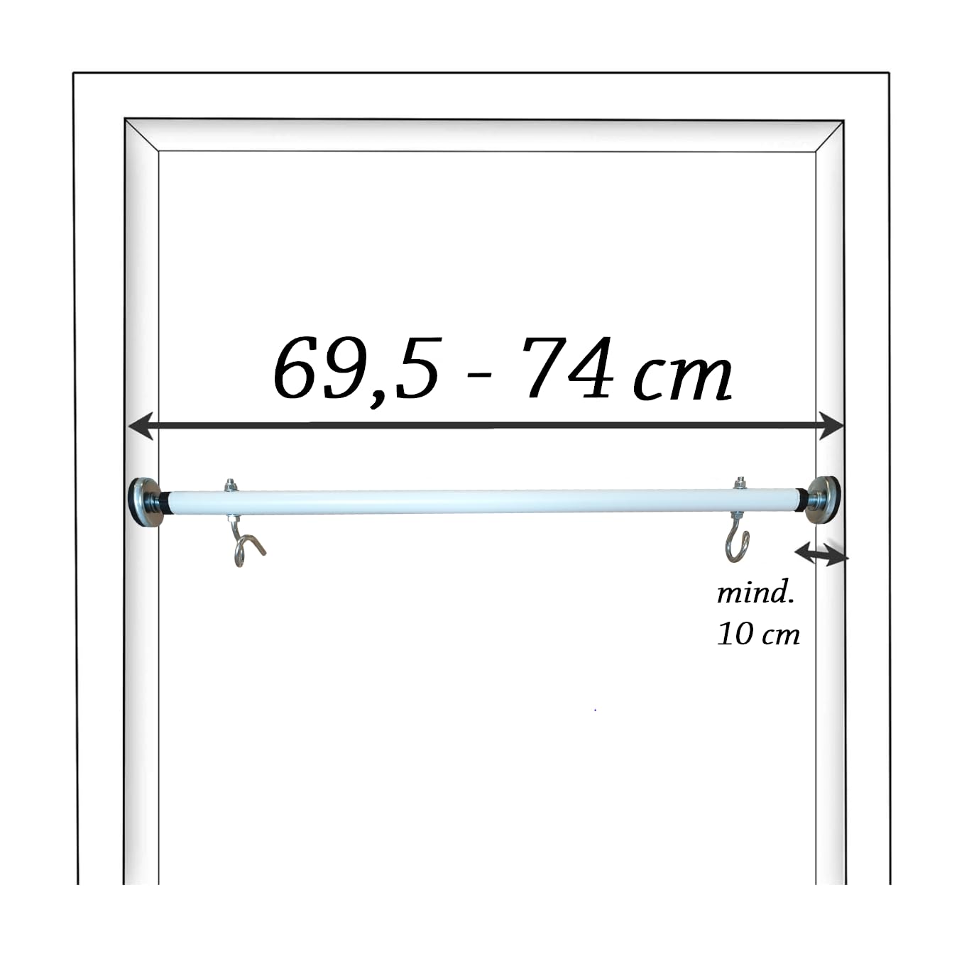 Klimmzugstange - für Türrahmen - mit Haken für Kinderschaukel - Montage ohne Bohren - Reckstange aus Metall - Pull Up Bar - Training-, Fitnessgeräte für Zuhause - Weiß - 70 cm