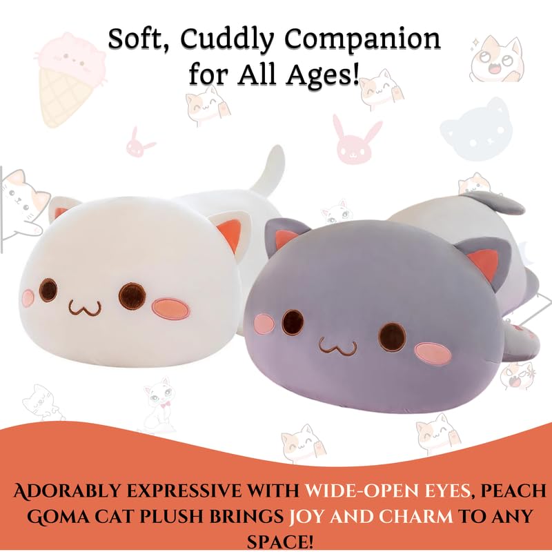Image of Peach Goma Cat Plush - Soft Cat Plush Pillow - Adorable Grey Goma & White Peach Stuffed Animal Toy, Perfect for Cuddling, Decor, Gifts for Kids, Boyfriend, Girlfriend - Elegant Plush - 40cm