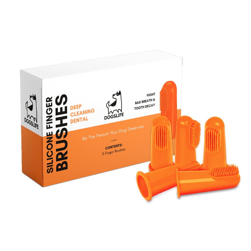 Finger Toothbrush for Dogs | Remove Tartar & Stop Bad Breath | 5 Pack for Easy Dog Teeth Cleaning | Silicone Dog Toothbrush for Total Dental Care
