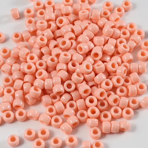 1000 cuentas acrílicas de pony de 6 x 9 mm a granel para pulseras, collares, joyas, aretes, trenzas de pelo, cuentas Kandi (naranja claro)