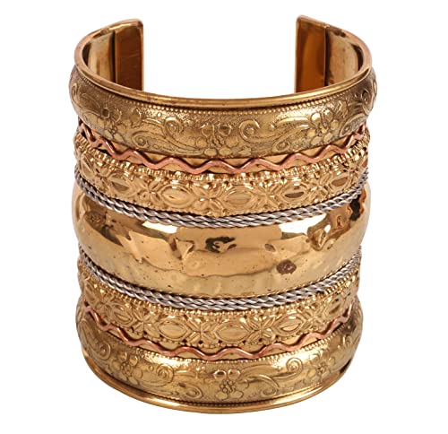 Touchstone Indian Bollywood Handcrafted Slip In Easy To Wear Stylish Wrist Enhancer Designer Broad Jewelry Cuff Bracelet For Women and Men.