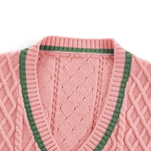 Girls Vintage Jacquard Knit Sweater Vest V-Neck Sleeveless Sweater Pullovers Knitwear3