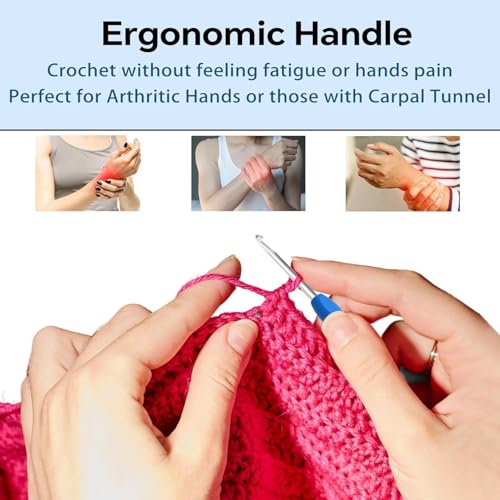 Image of Crochet Kit with Soft Grip Handles - Full Crochet Hook Set for Beginners & Yarn Lovers - Ergonomic Crochet Tools for DIY Craft & Gifting (Crochet Needles Set)