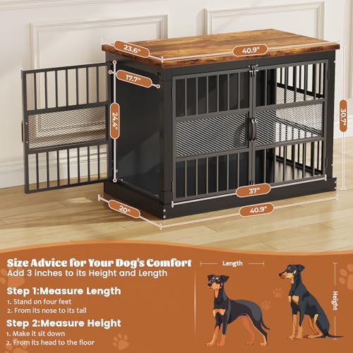 VOPEAK-Dog-Crate-Furniture-Chew-Resistant-Large-Dog-Crate-for-Medium-Large-Dogs-Heavy-Duty-XL-Dog-Crate-Dog-Kennel-Indoor-with-Double-Doors-Wooden-End-Table-for-Bedroom-Living-Room