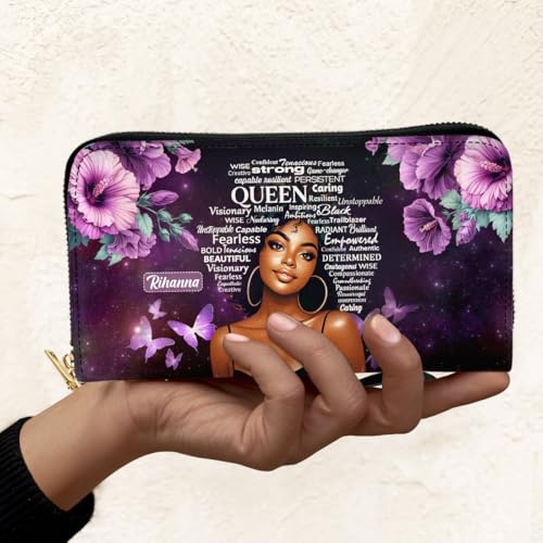 Personalized Leather Wallet for Women – Custom African Pride Clutch with Name – Elegant African Queen Gift – African American Art Wallet –Gift for Mom (African Girl)3