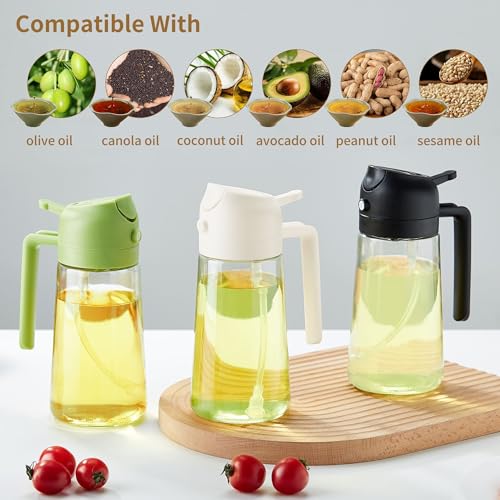 Image of Unbreakable Oil Sprayer for Cooking - 16 OZ Dishwasher-Safe Dispenser Bottle, 2-in-1 Spray & Pour for Olive Oil, Avocado Oil, Vinegar, Soy Sauce, Easy Clean with Removable Lid(Black)