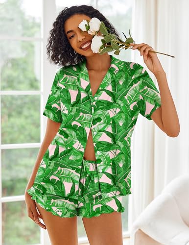Image of Ekouaer Pajamas Set for Women Short Sleeve Sleepwear Button Down Pjs Lounge Sets Soft Nightwear