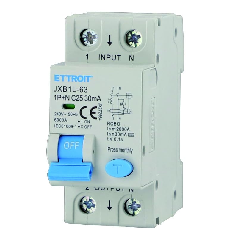 Interruttore Magnetotermico Differenziale 1P+N 25A 30mA 220V-6KA CLASSE A 2 MODULI 30mA per Guida DIN - Protezione Circuiti e Sicurezza Impianti