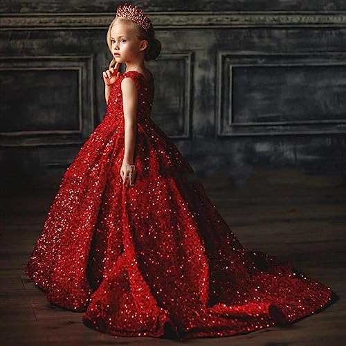 Sparkly Flower Girl Dress Sequined Pageant Ball Gown Kids Long Christimas Birthday Dresses4