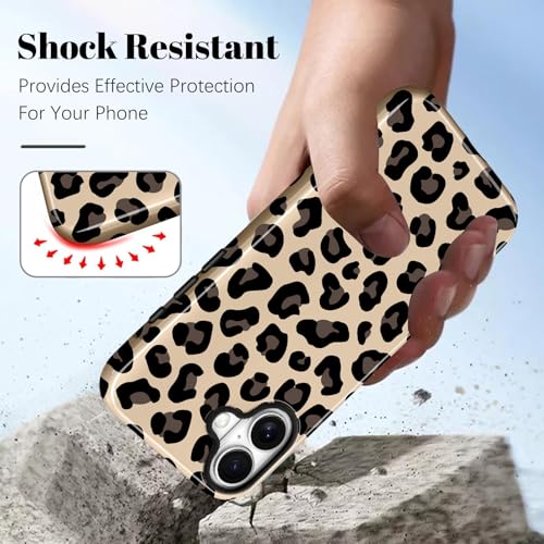 Image of Magnetic for iPhone 16 Case for Women Men, Brown Leopard | Cool Cheetah Pattern Design [Compatible with MagSafe] 2-Layer Hybrid Shockproof Glossy Protective Cover