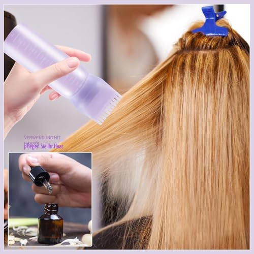 PAEFIU 3 Stücke Haaröl Applikator, 170ml Hair Oil Applicator Bottle mit Abgestufter Skala, Wurzelkamm-Applikatorflasche Haarfärbebürste Scalp Applicator für Hair Oiling Haar Colorationen