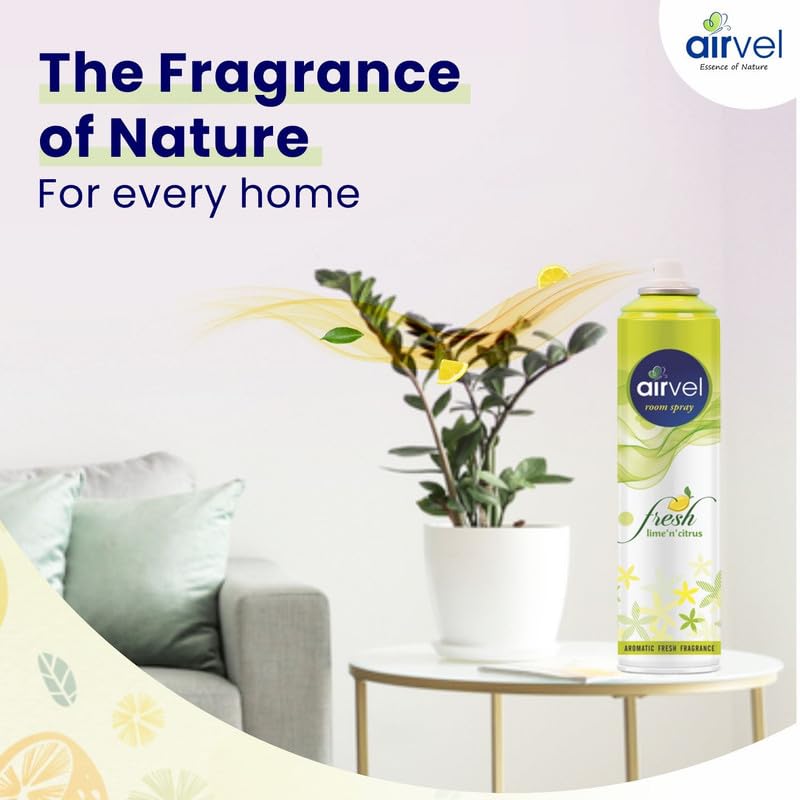 Image of Airvel Lemon Fragrance Room Spray & Air Freshener | Aromatic Fresh Fragrance for Home & Car | Pack of 2 (217ml each)