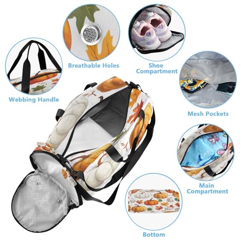 YETTASBIN Sport Travel Duffel Bag for Girls Boys, Autumn Harvest Pumpkin Large Waterproof Weekender Overnight Bag, Detachable Shoulder Strap Gym Bag with Shoe Compartment & Wet Pocket4