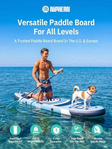 Image of Niphean 10' Inflatable Paddle Board, Ultra-Light SUP for Beginners | Versatile Yoga Paddle Board with Durable SUP Accessories, 400lbs Capacity, Stand Up Paddle Boards for Adults & Youth