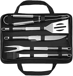 Kit Jogo Faqueiro Para Churrasco 5 Peças Inox Com Bolsa Para Guardar