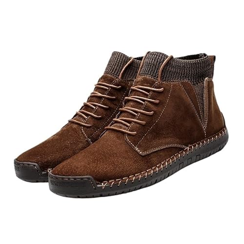 DUYHBAWRS Shoes Men's Fashionable Lace-up Stitching Leather Boots High-top Round-toe Flat-soled Oxford Shoes for Travel Driving Men Casual Soft-soled Shoes(white-Patch five-pointed star4,11)