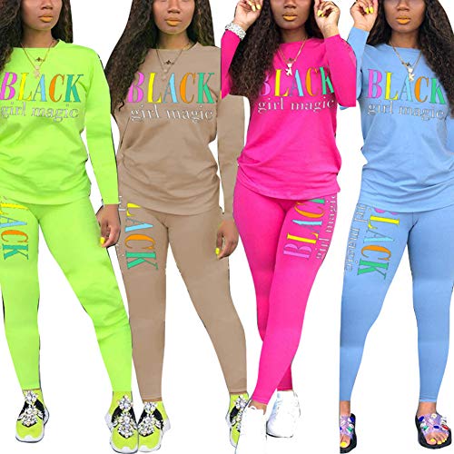 Uni Clau Women's Letter Two-Piece Outfit Tracksuit - Casual Long Sleeve Pullover Bodycon Jogger Pants Set Jumpsuit Rompers Apricot