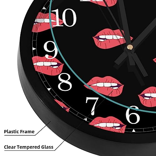 Horloge murale silencieuse cadeau original maison cuisine design lèvres rouges sur noir - 4