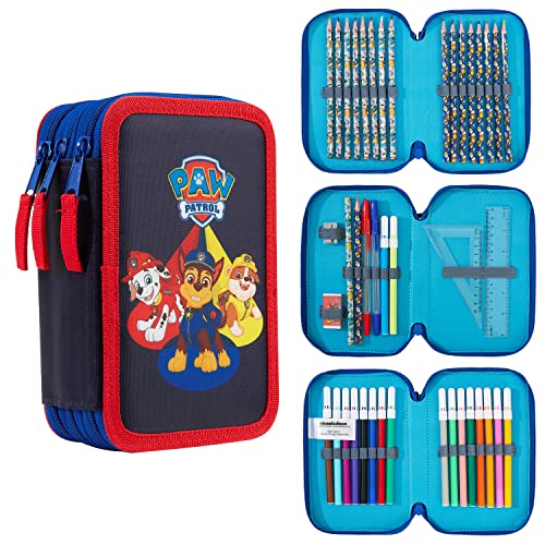 Paw Patrol Trousse Scolaire 2 Compartiments ou Trousse 3 Compartiments avec Fournitures Scolaires, Crayon de Couleur, Kit Papeterie, Cadeau Enfant (Multi...