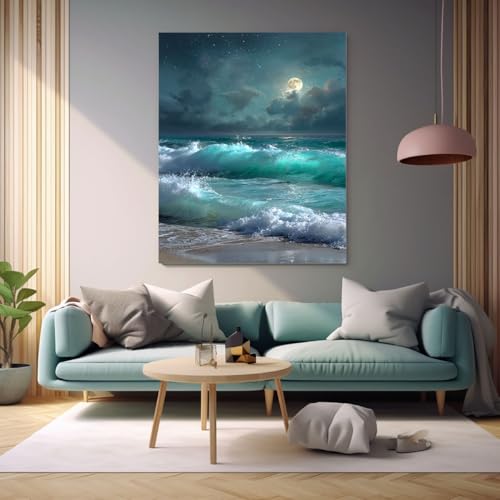 Peintures moderne mural art abstrait océan grand format bleu sans cadre