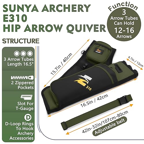 image for SUNYA Archery Hip Quiver for Arrows. Includes 3 Tubes Arrow Holder, Ac