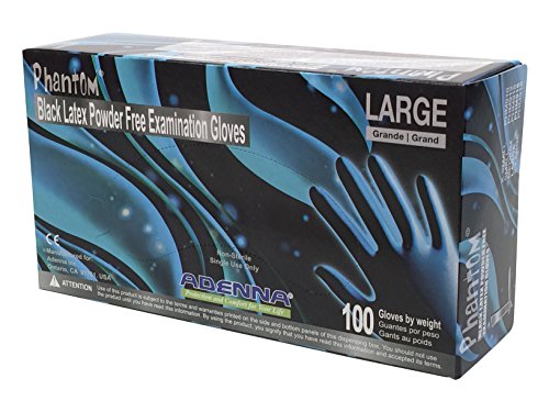 Adenna PHM916 Phantom 6 mil Latex Powder Free Exam Gloves (Black, Large) Box of 100