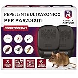 REPELIX ARMOUR Repellente ultrasonico per parassiti da interno – Confezione da 2 – Copre 140m² per dispositivo – 3 modalità – Allontana topi, ratti, ragni, zanzare, formiche, insetti e mosche
