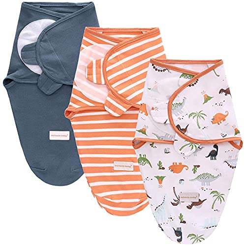 SaponinTree Manta de bebé para recién Nacidos y bebés, Paquete de 3 Mantas 100% algodón Transpirable Ajustables para bebés Unisex de 0 a 6 Meses (Naranja)