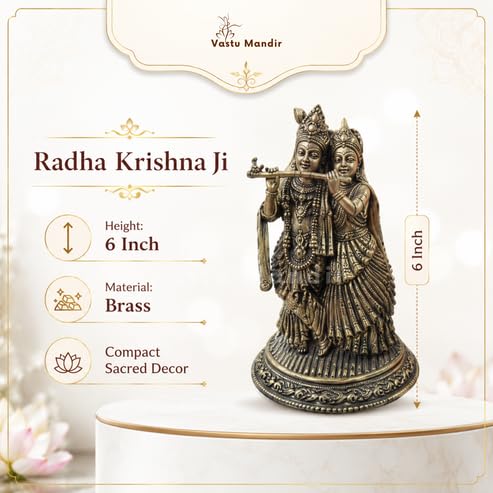 Image of Brass Radha Krishna Idol, Vastu Remedy for Love & Harmony (6 Inch, 520 g)