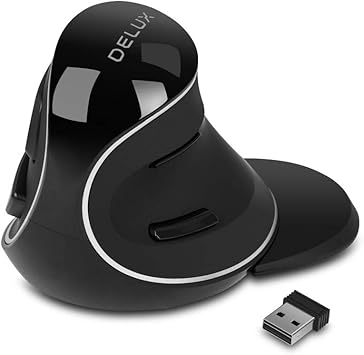 DELUX Ergonomic Vertical Mouse, Wireless Ergo Mouse for Large Hands, 2.4G Connection, Silent Clicks, Up to 1600 DPI,6 Buttons, Removable Wrist Rest, Compatible with Laptop/PC M618Plus Wireless-Black