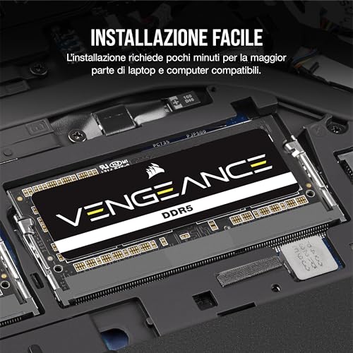 CORSAIR VENGEANCE SODIMM DDR5 RAM 16GB (1x16GB) 5200MHz C44-44-44-84 1.10V Intel XMP 3.0 Memoria per Laptop – Nero (CMSX16GX5M1A5200C44) - RAM - Immagine 3