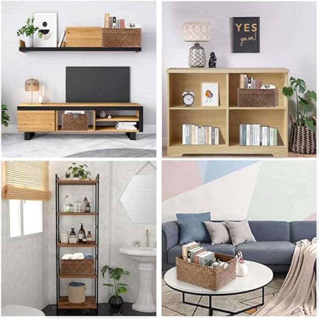 Hipiwe Seagrass Storage Baskets Bin for Shelf Handwoven Wicker Baskets Built-in Handles Rectangular Closet Bedroom Organizer Box Multipurpose Storage Basket Organizer,X-large