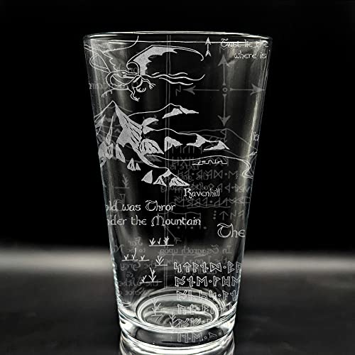 MAP OF EREBOR & THE LONELY MOUNTAIN Engraved Pint Glass | Inspired by Lord of the Rings and Middle Earth | Great LOTR Gift Idea!