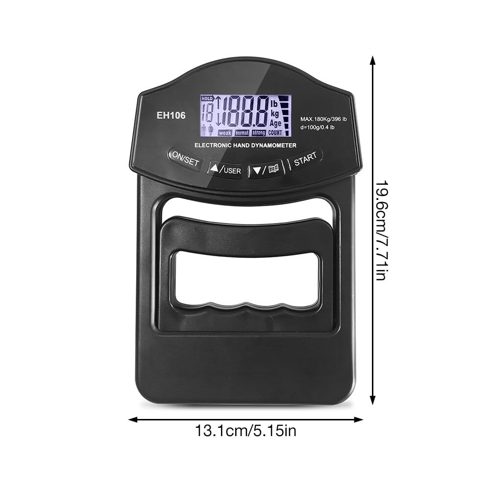 NAVESO Dinamómetro de Mano Digital, 396lb/180Kg Dinamómetro Electrónico de Mano, Pantallas LED, Entrenador de Fuerza de Agarre Con Cable de Datos USB