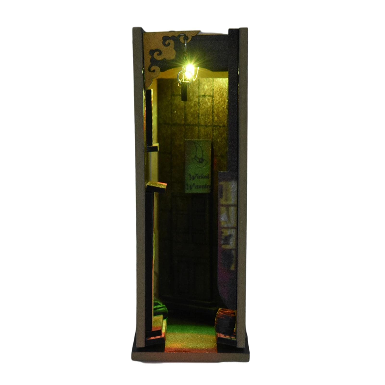 Runsmooth Sujetalibros, Extremos de estantería de Libros Nook, Kit de rincón de Madera para Libros de callejón Diagon con luz LED, sujetalibros de Calle Diagon para decoración de Bricolaje para niños