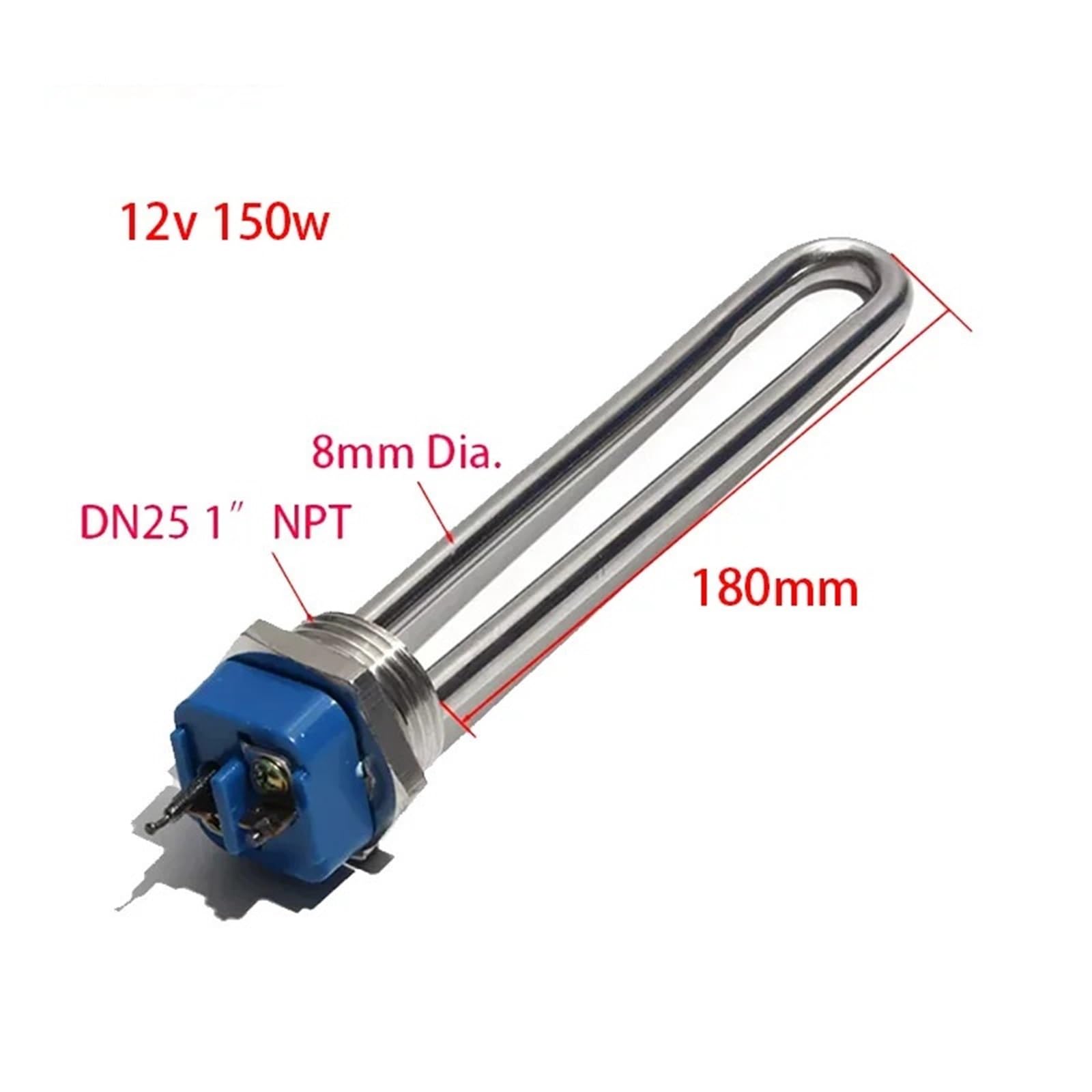 DN25 1" NPT-Gewinde Wasserheizelement 12V 120V Tauchsieder Widerstand Eine Phase 150/300/1000/2000W 1St(12v 150w 180mm)