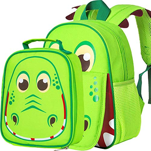 Toddler Backpack and Lunch Bag for Boys, 12“ Dinosaur Preschool Bag Set
