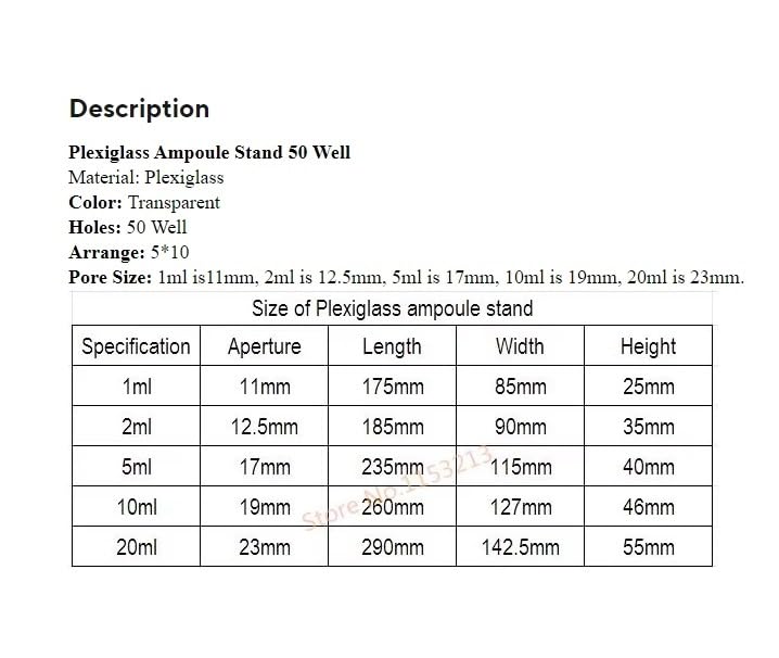 Plexiglass Ampoule Stand Sample Bottle Holder 50-Well Hole Diameter 11 12.5 17 19 23mm Injection Bottle Rack for 1 2 5 10 20ml(2ml)