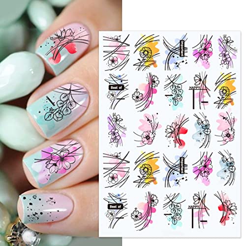 Clyhon Adesivi per Unghie Nail Art Fiori Graffiti