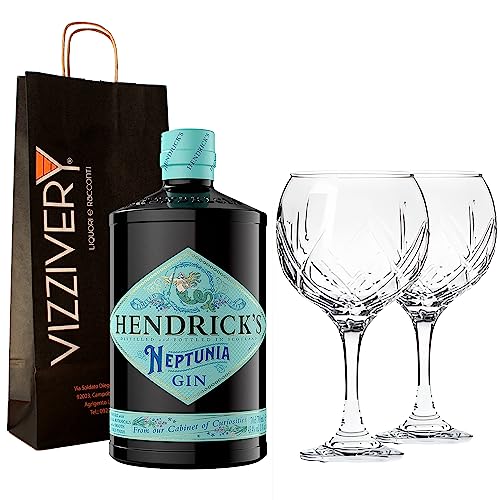 Hendrick's Gin Neptunia Edizione Limitata 43,4% Vol. 700 ml - Set da Gin con Due Bicchieri In Vetro Borgonovo 620 ml in Omaggio