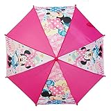 Ce parapluie Disney Minnie Mouse mesure 54 cm de long et s'ouvre jusqu'à un diamètre de 60 cm. Il dispose d'une poignée en plastique rose et d'une fermeture Velcro. C'est un incontournable pour les petits fans de Minnie