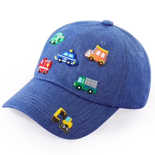 Kids Cartoon Baseball Caps with Excavator Cars Pin Pattern Baseball Hat Adjustable for Boys Girls Age 3-8