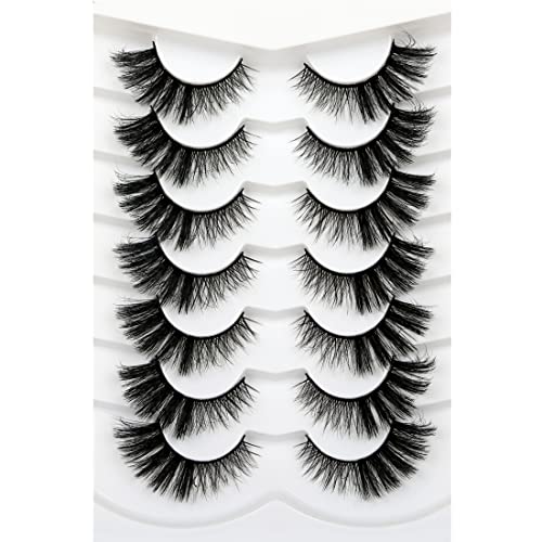 Pooplunch False Eyelashes Cat Eye Fluffy Volume Faux Mink Lashes 7 Pairs 8D Wispy Dramatic Fake Eyelashes Pack