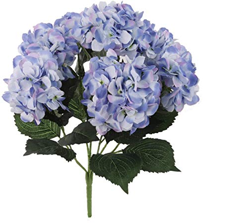 Hydrangea Silk Flower Bush, Seven Heads Per Bush, UV Resistant, Indoor & Outdoor Silk Plant, Adjustable Stem, Rich Green Leaves, Wedding, Centerpiece, & Event Decor(Blue)