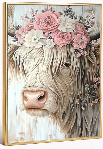 Highland Cow Canvas Wall Art 12X16in Metal Framed - image 1