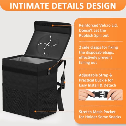 Image of Vankor Car Trash Can for Car Cute, Car Trash Bag Bin Hanging Waterproof Automotive Car Garbage Cans Leak Proof Vehicle Trash Can Diamond Pattern-Black
