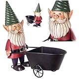 KADAX Nain de jardin 34 cm avec brouette, figurine de jardin en acier revêtu par pulvérisation, figurine décorative en métal, nain de jardin pour l'extérieur, figurines de jardin
