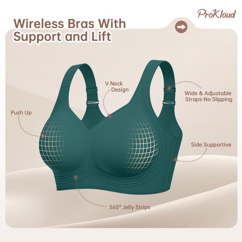 Image of ProKloud Jelly Bras for Women No Underwire Wireless Bra with Support and Lift Full Coverage Plus Size Comfy Seamless Bra